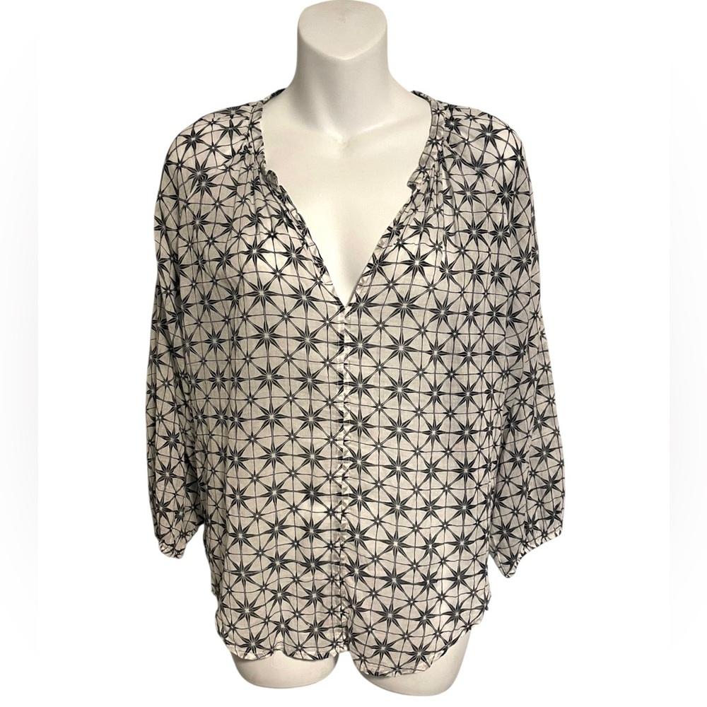 Roberta Roller Rabbit Black White Sheer Top Size Small V-neck